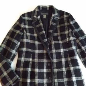 Banana Republic Plaid Leather trimmed Coat- large, excellent condition